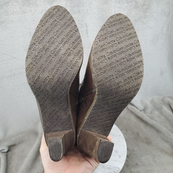 Calvin Klein Boots Womens Size 8.5 Brown Leather Makayla Slouchy Knee Boots - Picture 10 of 12